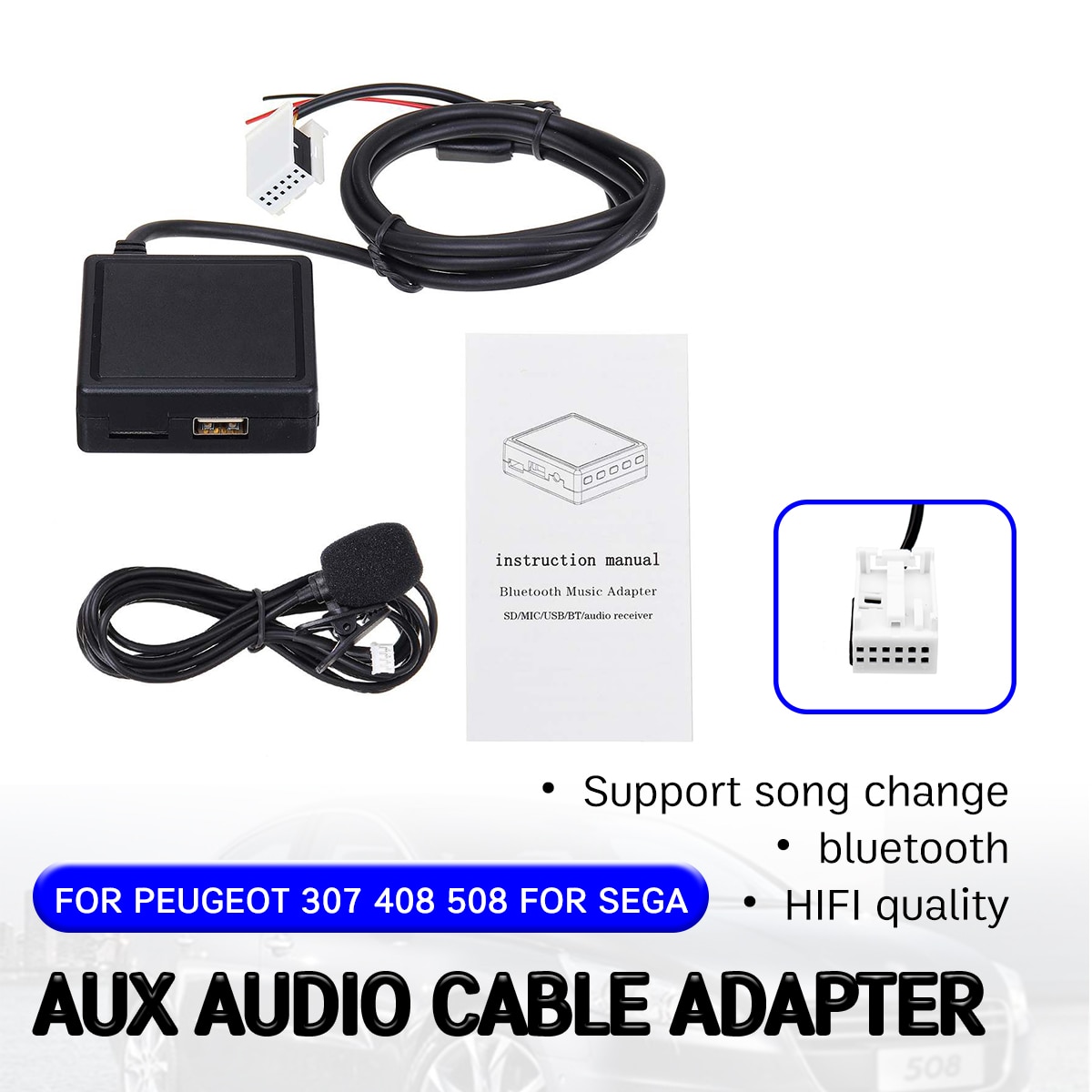 Bluetooth Aux Ontvanger Voor Peugeot 207 307 407 308 Voor Citroen C2 C3 RD4 Kabel Met Usb, microfoon Handsfree Aux Adapter