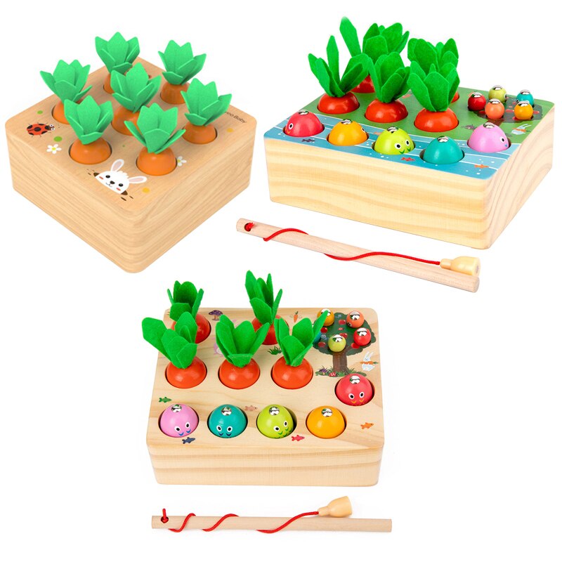 Montessori Puzzel Speelgoed 3D Cognitieve Aardbei Grijpen Vermogen Houten Speelgoed Vroege Educatief Puzzel Vangst Worm Game Baby Speelgoed