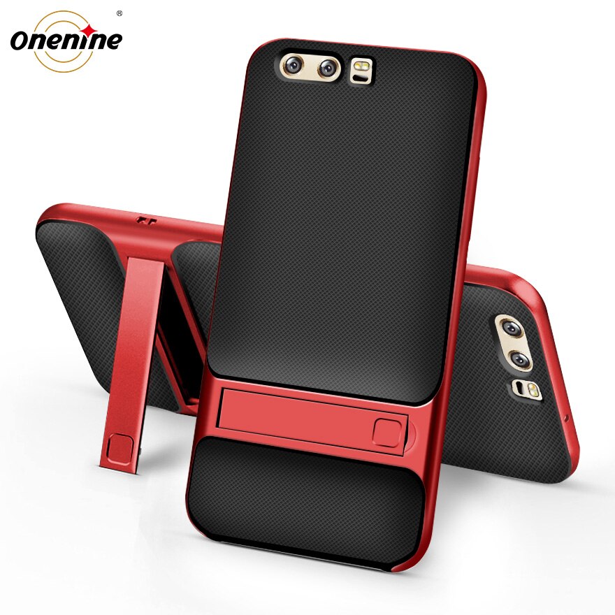 Armor Cover Cases for Huawei P10 P 10 Plus Case Silicone Cover 3D Kickstand Hybrid 360 Protection Cell Phone Back Fundas Carcasa: for Huawei P10 / Royce Red