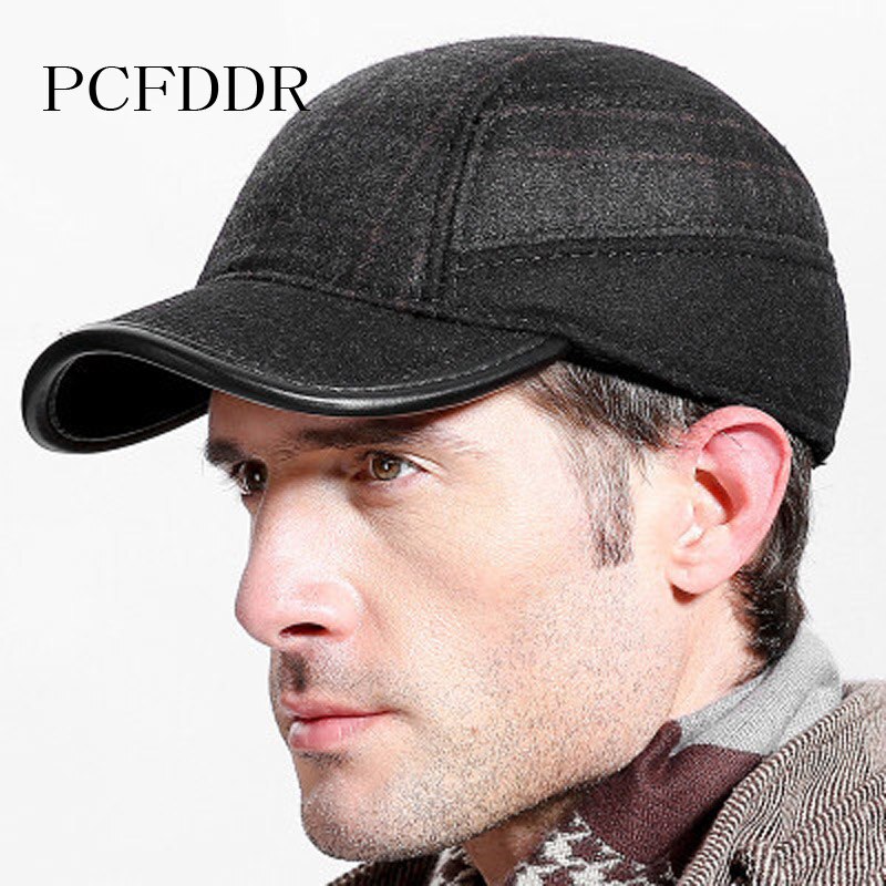 Pcfddr ull ull baseball caps i vinter ørebeskytter for middelaldrende og gamle menn.