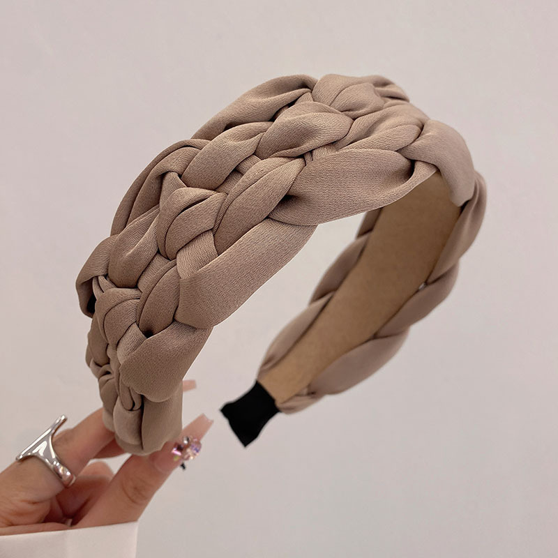 Diadema trenzada de satén de colores bohemios, accesorios para el cabello para adultos, joyería para el cabello: Caqui oscuro