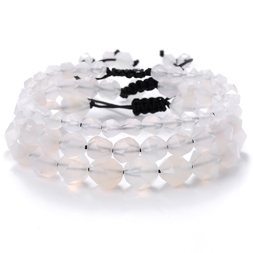 6/8/10mm facetado grânulos naturais branco jade pedra pulseiras para as mulheres artesanal corda preta trançado masculino pulseiras jóias atacado