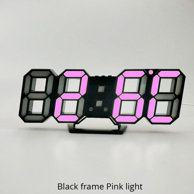 3d led vægur moderne digital ur ur vækkeur nat lys ur dekorere til hjemmet stuen: Lyserød b