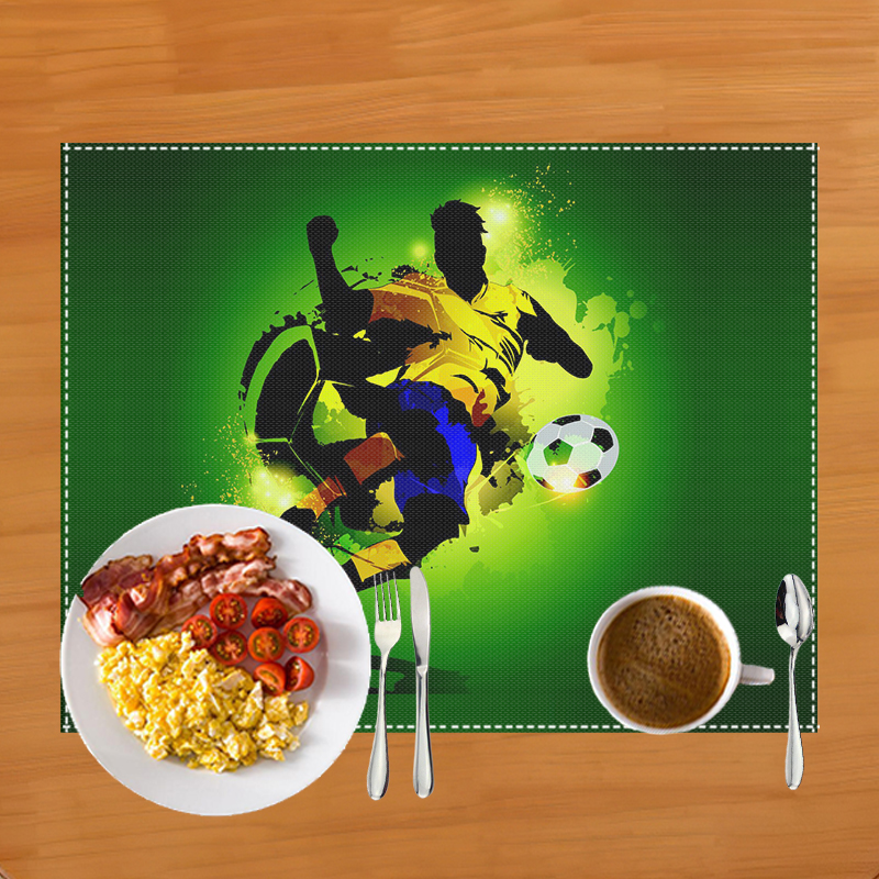 Mantel Individual con estampado de campo de fútbol, alfombrilla de lino para mesa de comedor, almohadillas para tazas de café, accesorios de cocina: YELLOW