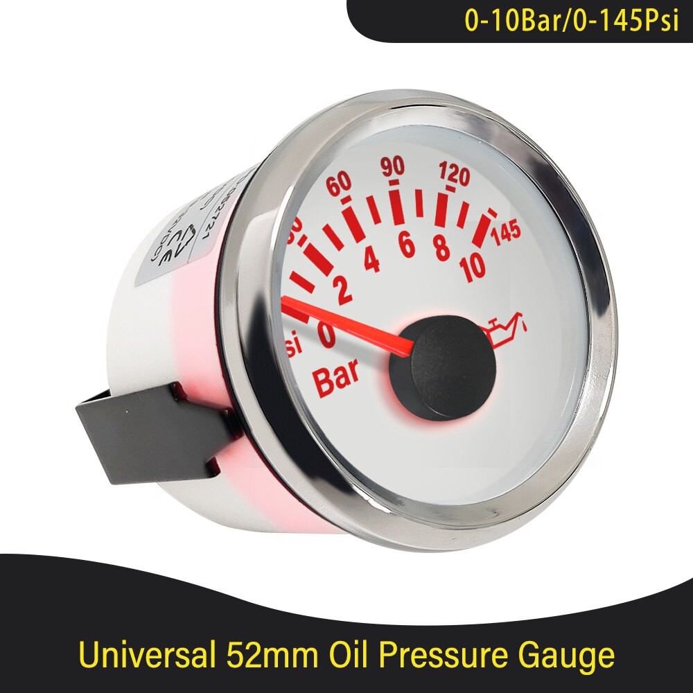 Universal vandtæt 52mm olietryksmåler 0-5 bar 0-75 psi /0-10 bar 0-145 psi med rød baggrundsbelysning 9-32v til bil lastbil båd