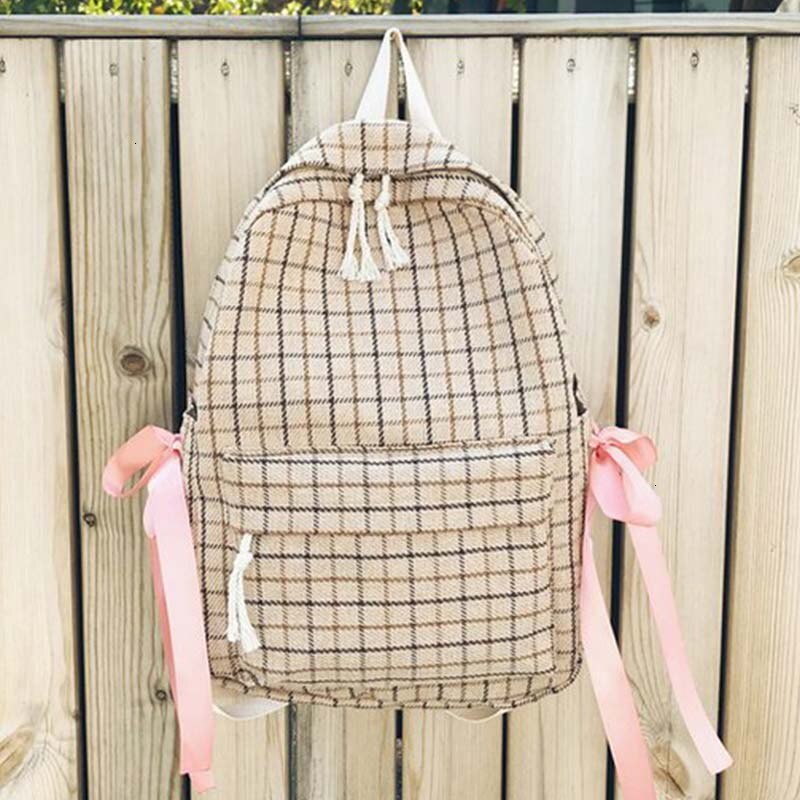 Ttou Mode Vrouwen Rugzak Student Meisje Schooltas Reistas Plaid Stijl Schoudertas Voor Vrouwen Rugzak Rugzak Knapzak: Khaki