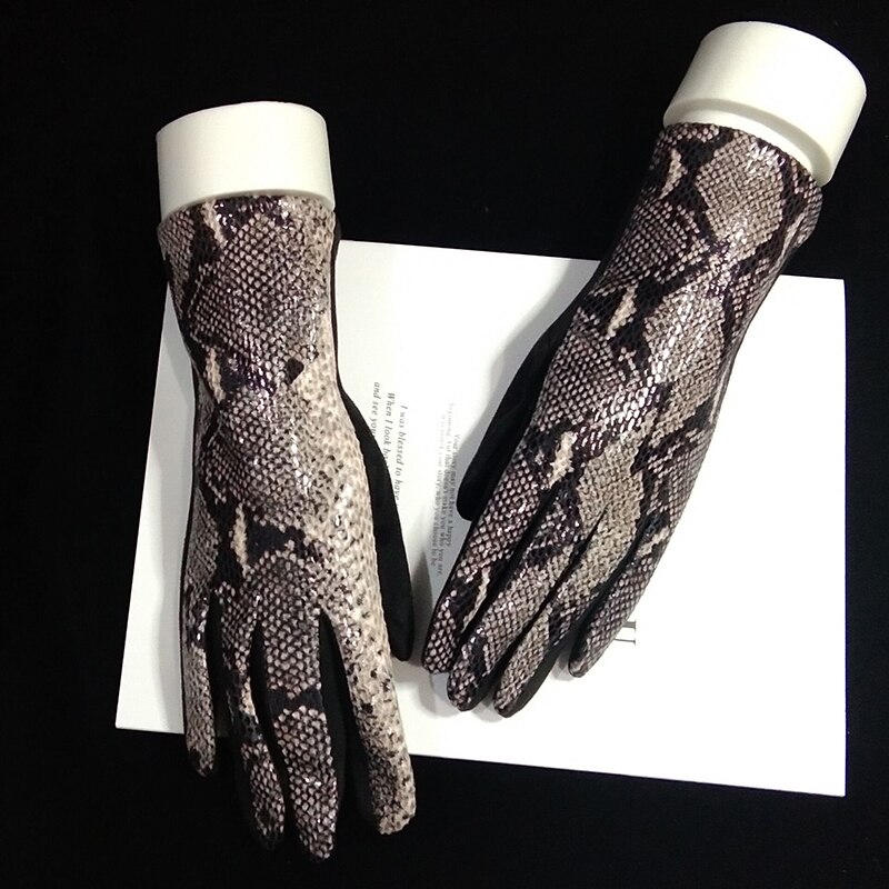 Gants à écran tactile pour femmes | Hiver, motif de serpent en Faux cuir d'animal, gant de conduite, daim velours épais, gant léopard H87