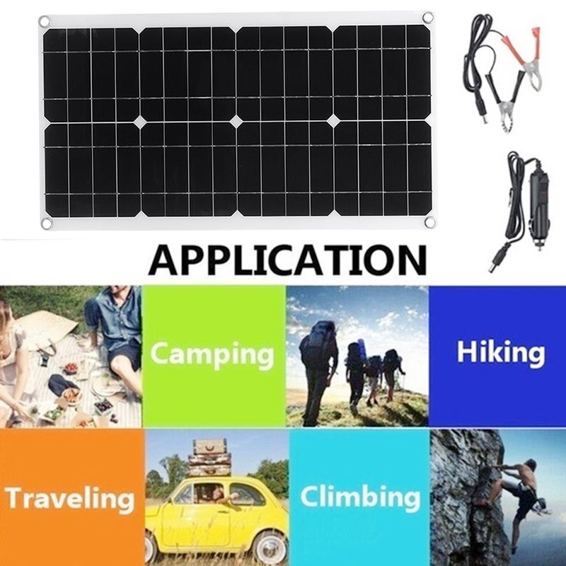 30W Mono Solar Panel DC 12V USB 5V Monocrystalline Flexible Solar Cells Waterproof Battery Charger 53x29cm for Car RV Ship Boat