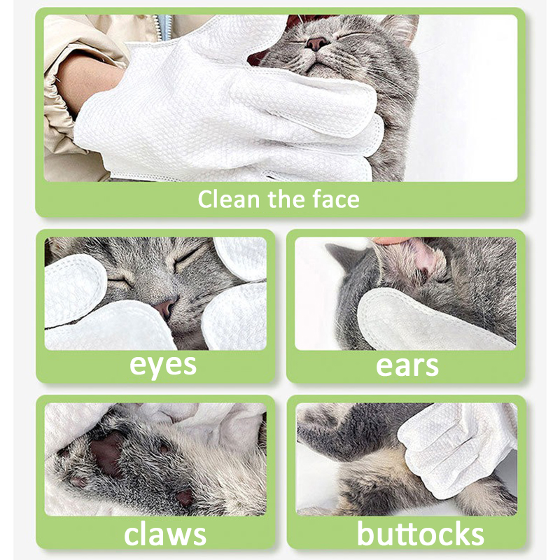Huisdierenwasvrije schoonmaakhandschoenen Katten- en hondenbaden Ontgeuringseffect Stomerij Natte doekjes voor puppy's en kittens 6-delig