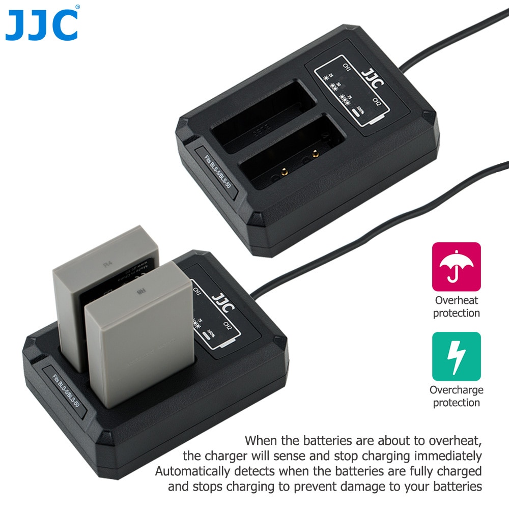 JJC USB Dual Batterij Travel Charger voor Olympus BLS-50 BLS-5 BLS-1 E-M10 & Mark II III, e-PL9 E-PL8 Camera Batterij Vervangen BCS-5