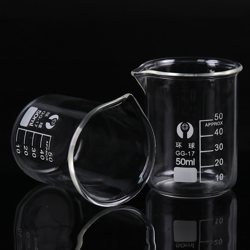 1PC Capacity 50ml Low Form Beaker Chemistry Laboratory Glass Transparent Beaker Flask Thickened With Spout