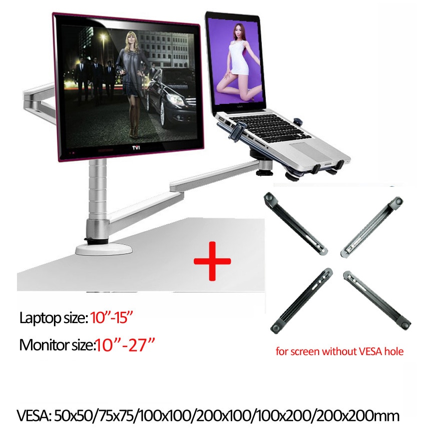 OA-7X Multimedia Desktop Dual Arm 27inch LCD Monior Holder+ Laptop Holder Stand Table Full Motion Dual Monitor Mount Arm Stand: with AD600