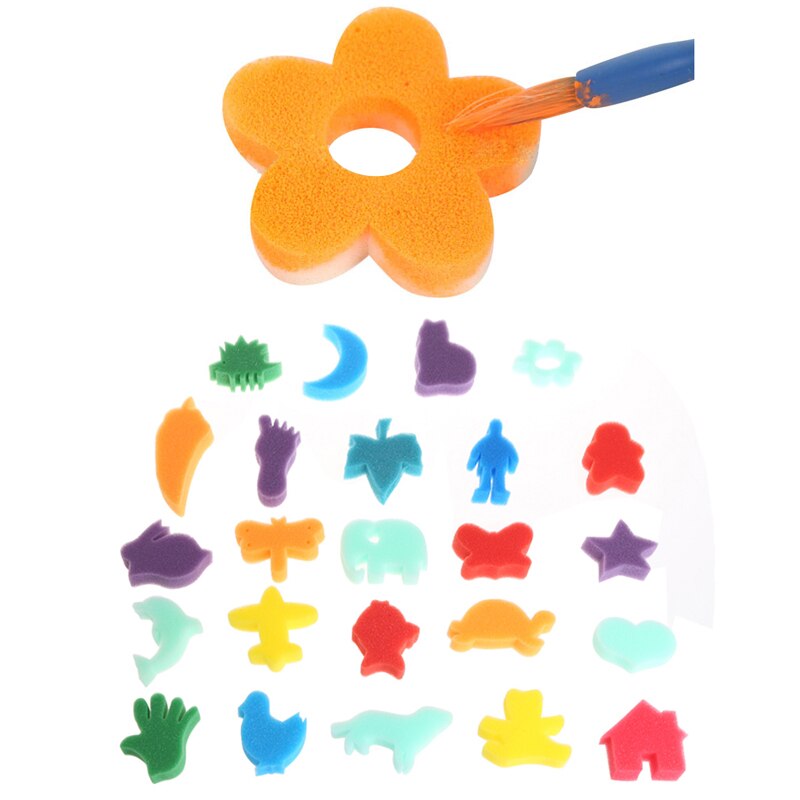 24Pcs Spons Set Kinderen Kids Art Craft Schilderen Diy Speelgoed Home Onderwijs School