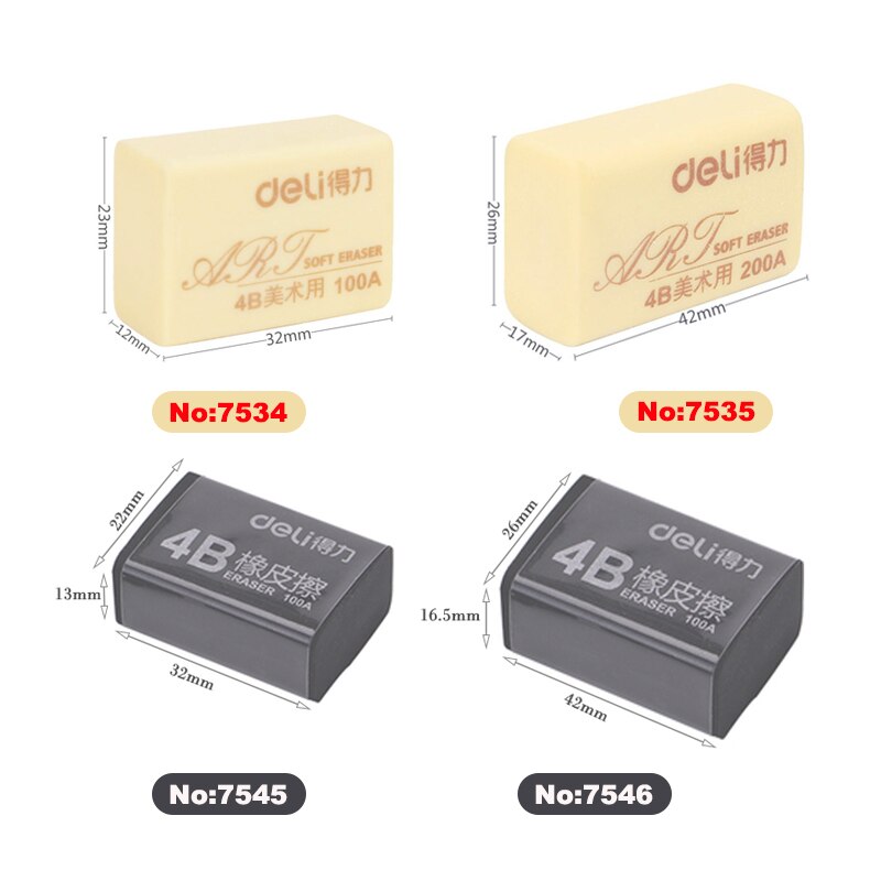 Deli-borrador 4b de 5 piezas para niños, útiles escolares, borrador de lápiz, , suministros de corrección, pintura artística, gomas suaves, pequeñas y grandes