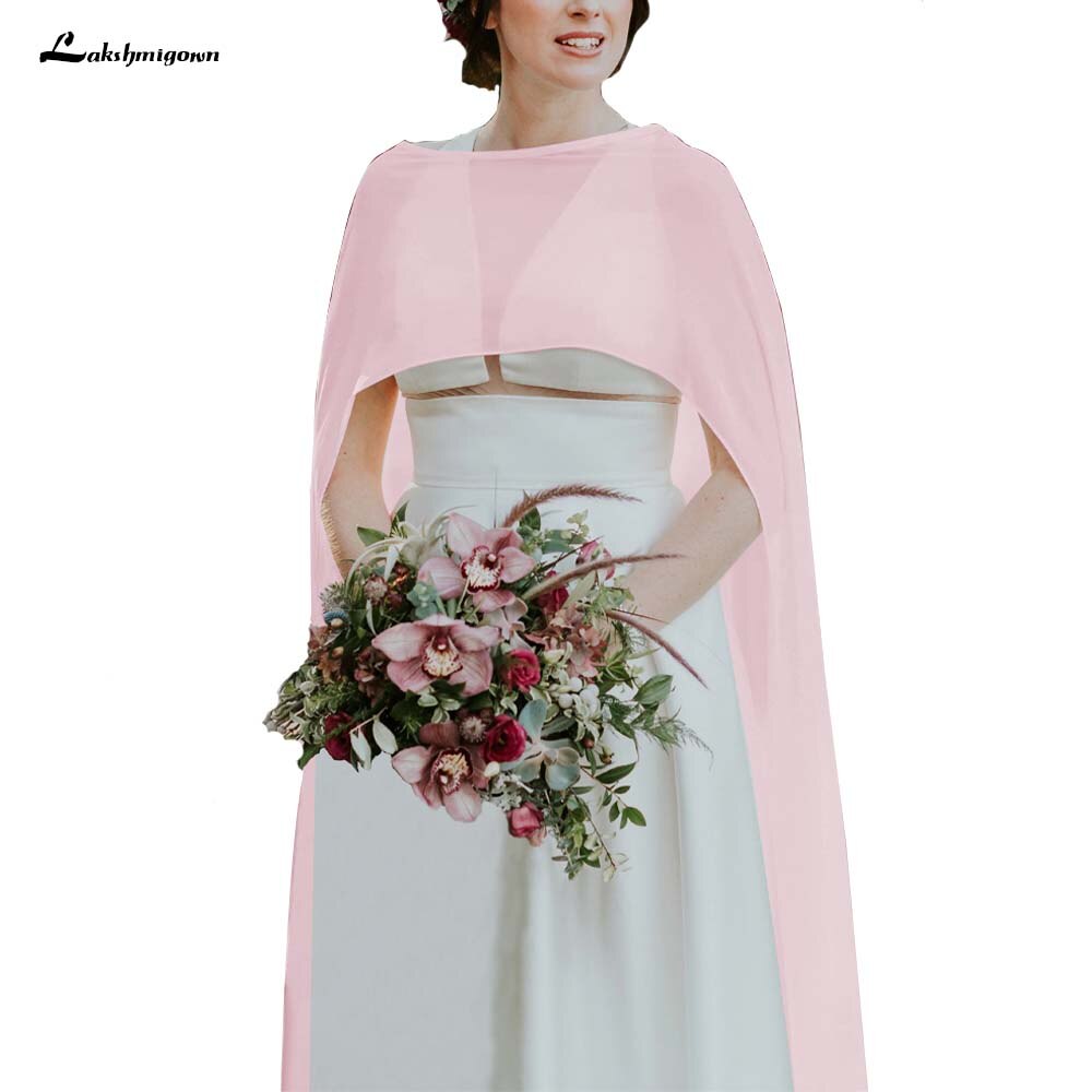 Eenvoudige Goedkope Bruiloft Accessoires Jassen Bolero Chiffon Wedding Cape Sjaals Wit En Ivoor Bruids Wraps: Roze