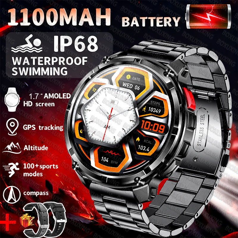 2025 Nuovo Sport All'aria Aperta Astuto Della Vigilanza Degli Uomini di Schermo HD 1100mAh Batteria di Grande Lungo Tempo di Standby Chiamata Bluetooth Orologio Sportivo Impermeabile: Oro