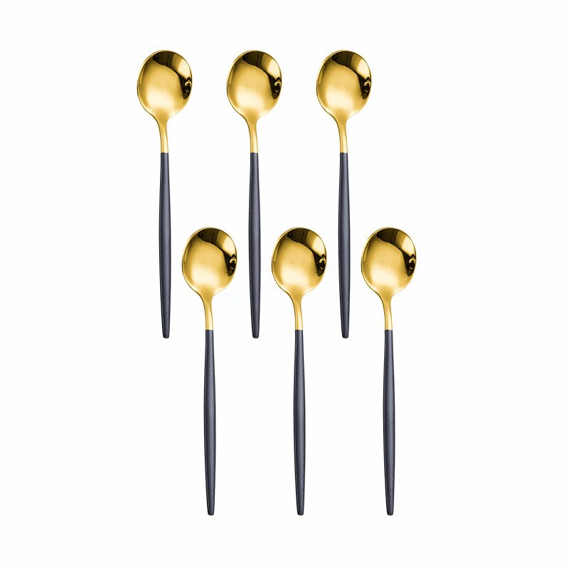 6Pcs Black Silver Cutlery Set Stainless Steel Tea Spoons Dinnerware Set Kitchen Flatware Silverware Tableware Set Eco Friendly