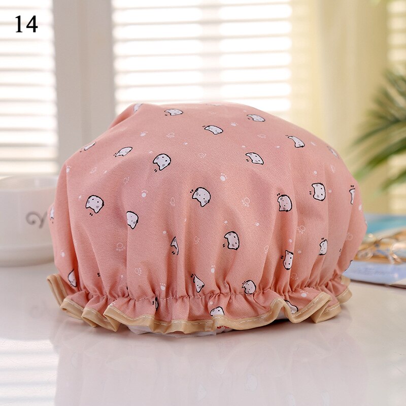Shower Cap Bathing Waterproof Cap Cute print Daisy Flamingo Anti-smoke Cap Comfortable Bath Hats Bathroom Accessories Hair Cover: 14
