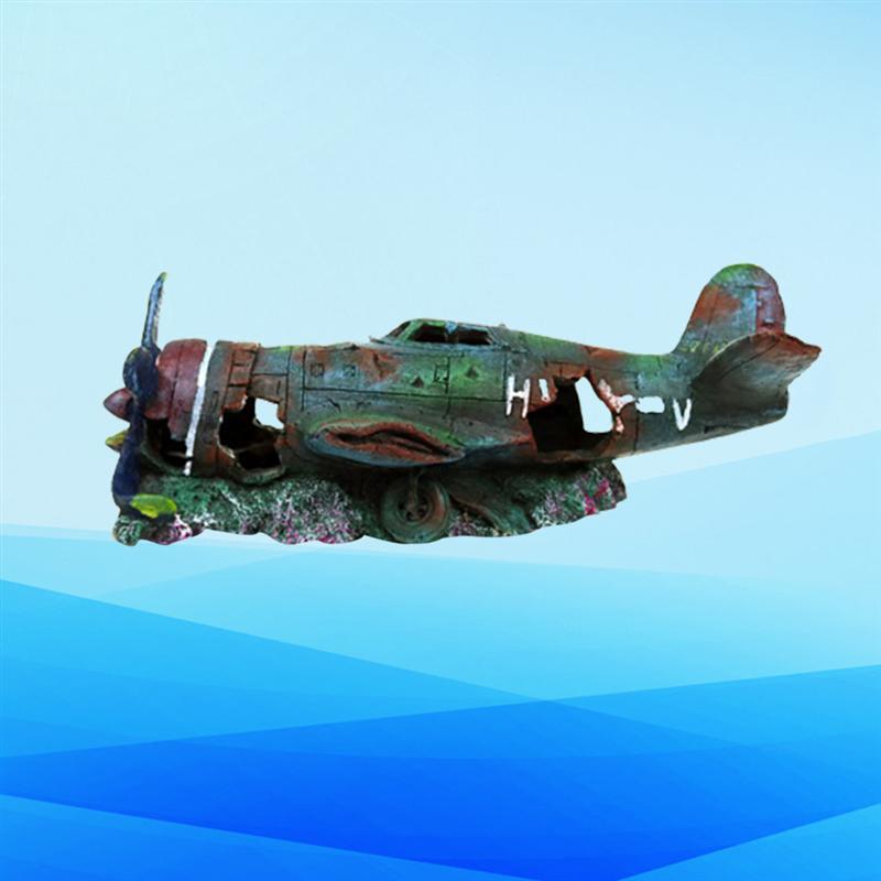 Resin Craft Fish Tank Plane Artificial Plane Wreckage Decor Aquarium Landscape Ornament (Size S)