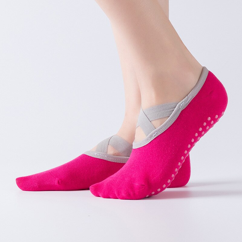 S006B Grey black light pink black Pilates Ballet Dance Cycling Anti Slip Bandage Cotton Sports Yoga Socks