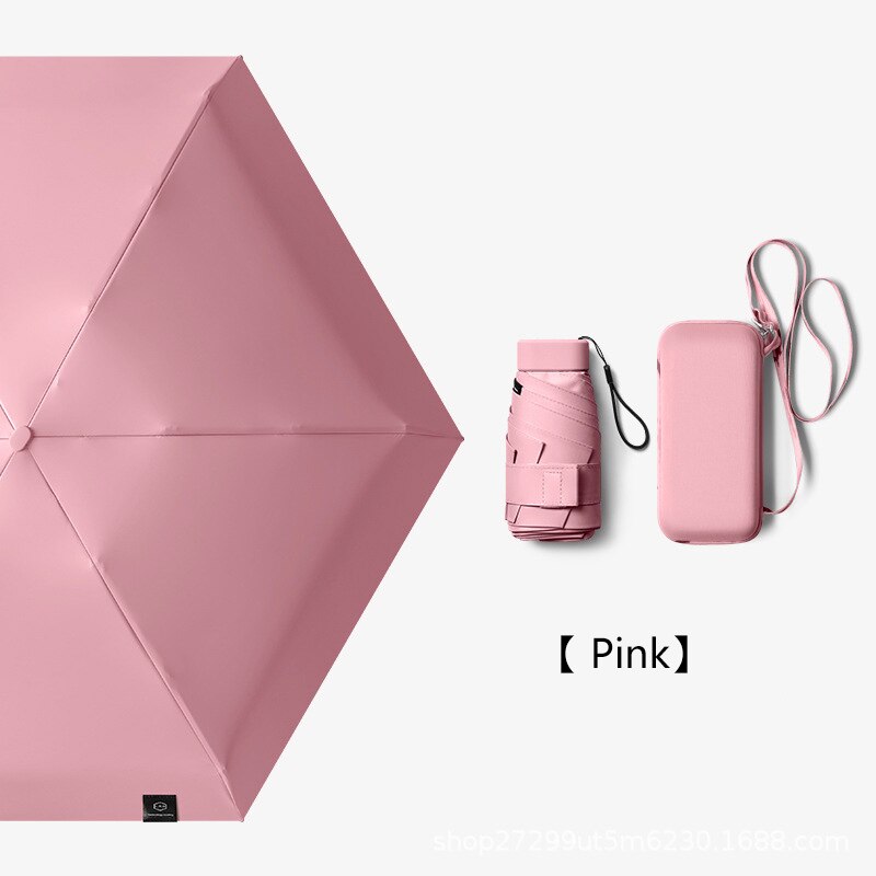 Flat Fold Mini Umbrella Women Pocket Summer Sun Umbrella for Women Small Cute Umbrellas for Girls with Storage Bag: Pink