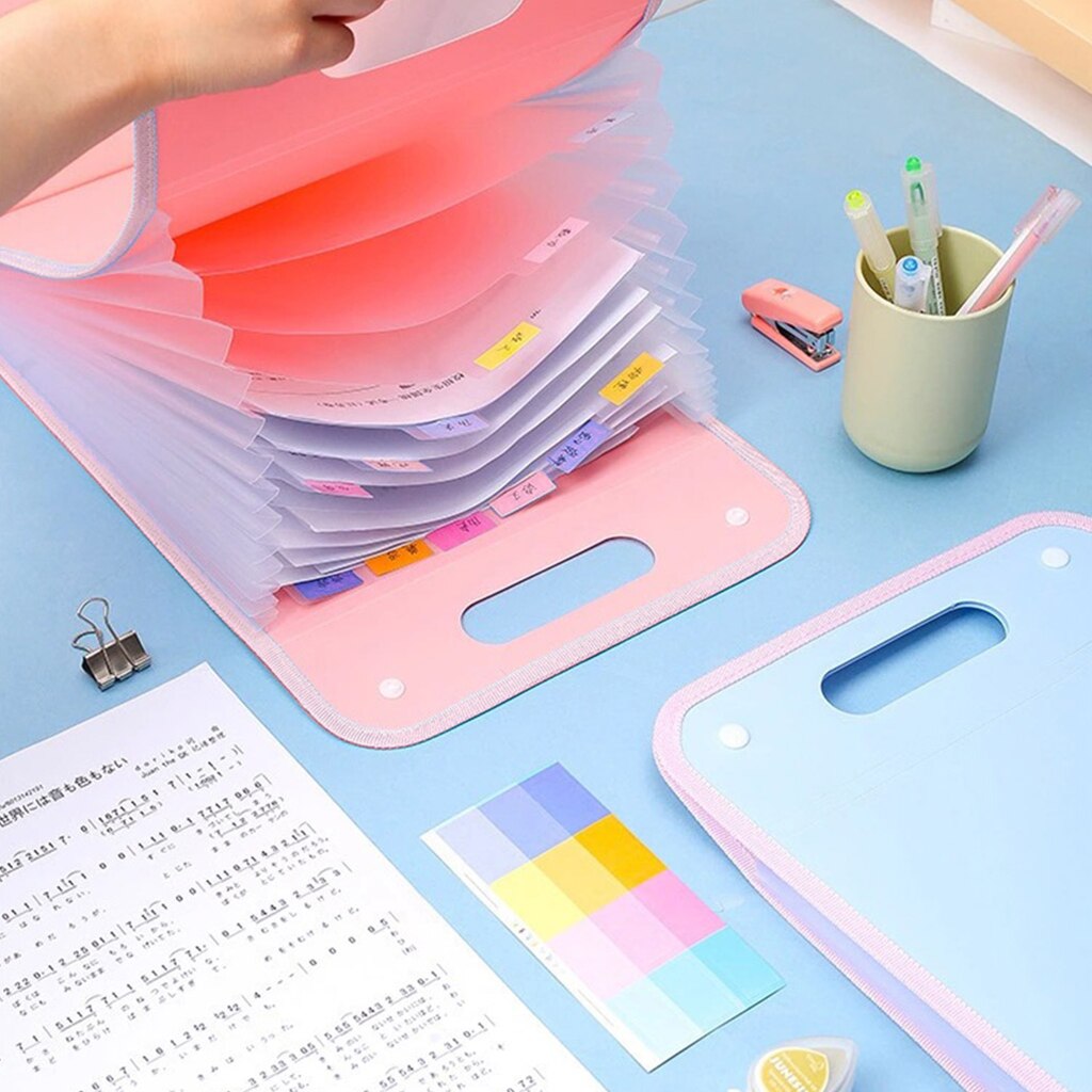 Handheld 13 Pockets Vertical File Folder Accordion File w/ 2 Buckle Expandable Document Organizer for Home School Office