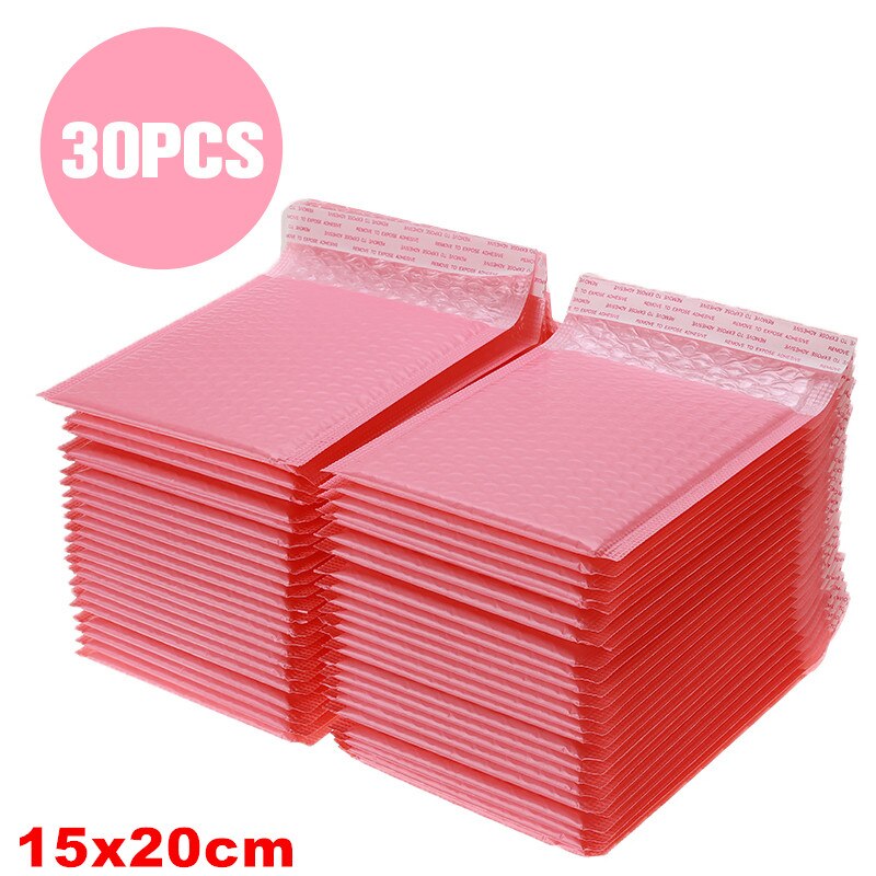 Enveloppes à bulles roses en Poly, pochettes rembourrées auto-scellantes, pour livre, Magazine, courrier, 30/50 pièces: 30Pcs 15x20cm