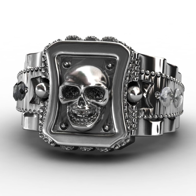 Bague Vintage crâne en alliage de Zinc noir pour hommes, couleur argent, Punk Rock squelette, Biker, pour femmes, bijoux gothiques,