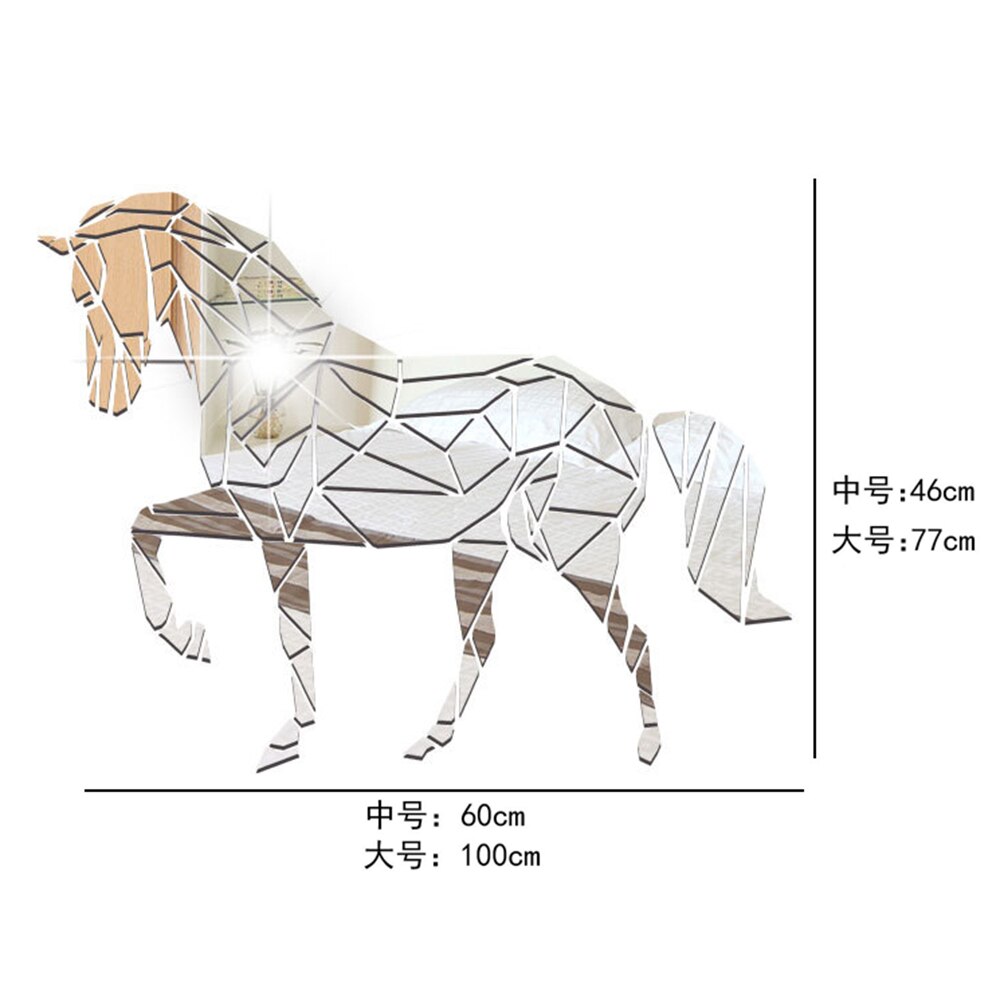 Cheval en forme de miroir acrylique Stickers muraux chambre salon décor accessoires de décoration de la maison