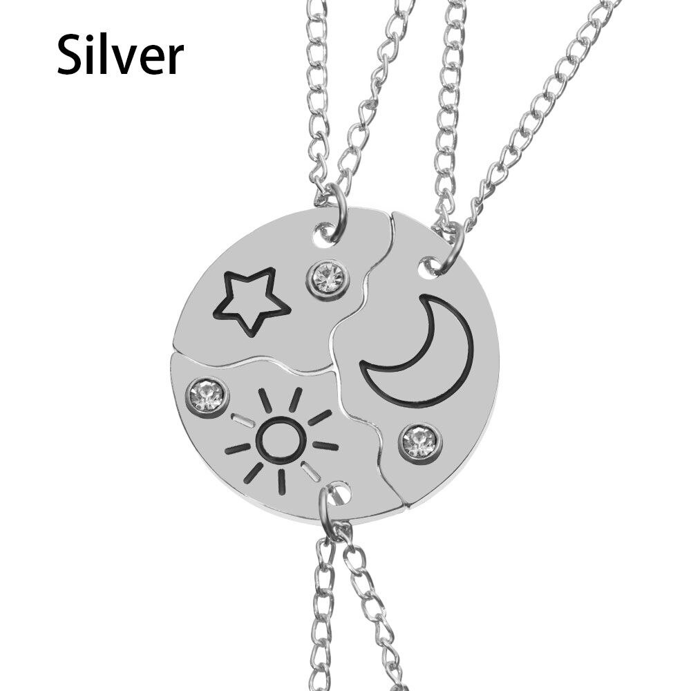 Tredelt sæt stjerne måne sol vedhæng halskæde mænd og kvinder legeret kraveben kæde syning charm chokers smykker: Sølv
