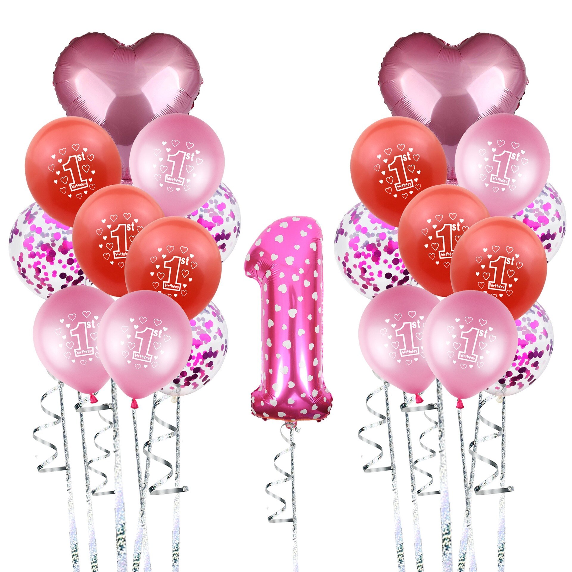 21pcs Latex Balloons 1 Foil Number Pink Blue Star Heart Baby Kids Birthday Anniversary Wedding Party Ballon Set 12inch: Pink