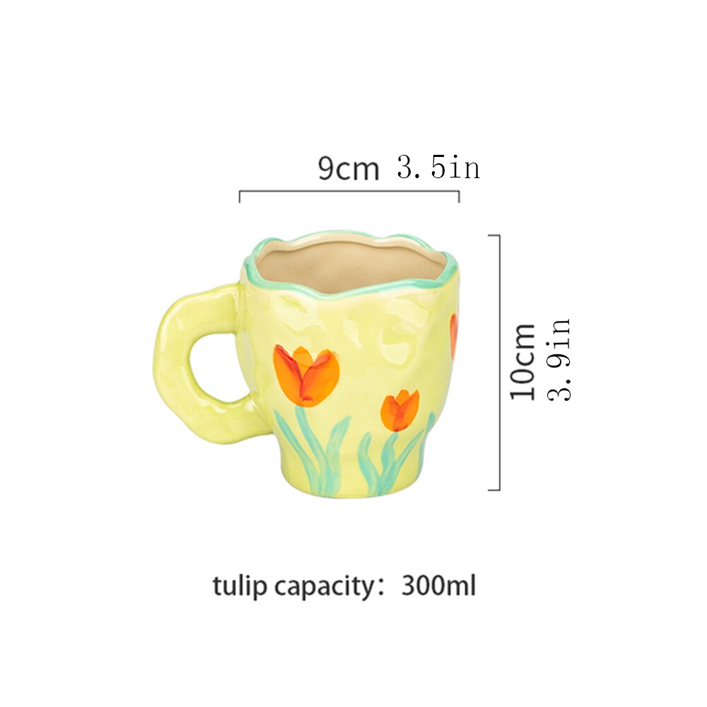 Tasse d'art en céramique avec soucoupe, tasse à eau en céramique avec pince à main, tasse à café, ensemble de tasse à jus de lait pour le petit déjeuner,: Tulip