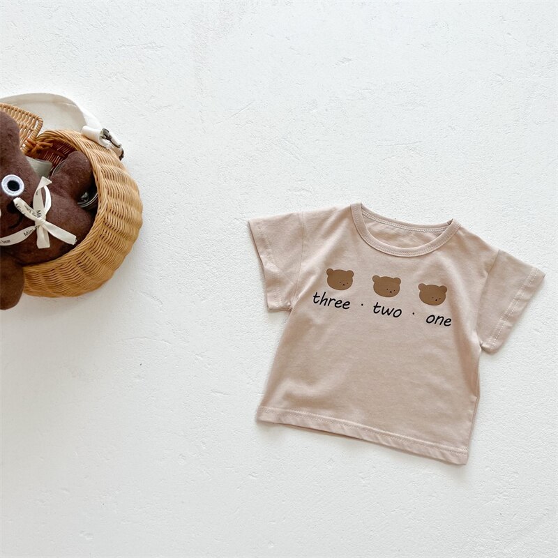 Kleinkind Baby T-Shirt für Mädchen Jungen Nette Karikatur Bär knapp Drucken oben Sommer Neue Baumwolle Kurzarm freundlicher Kleidung Mädchen kostümich: Z954ZS / 6-9M