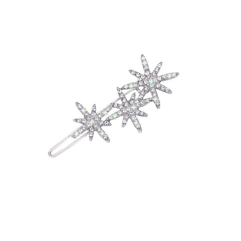 Cristal floco de neve estrela hairpins para mulheres coreano grampos de cabelo strass jóias headwear hairpins meninas acessórios: Silver