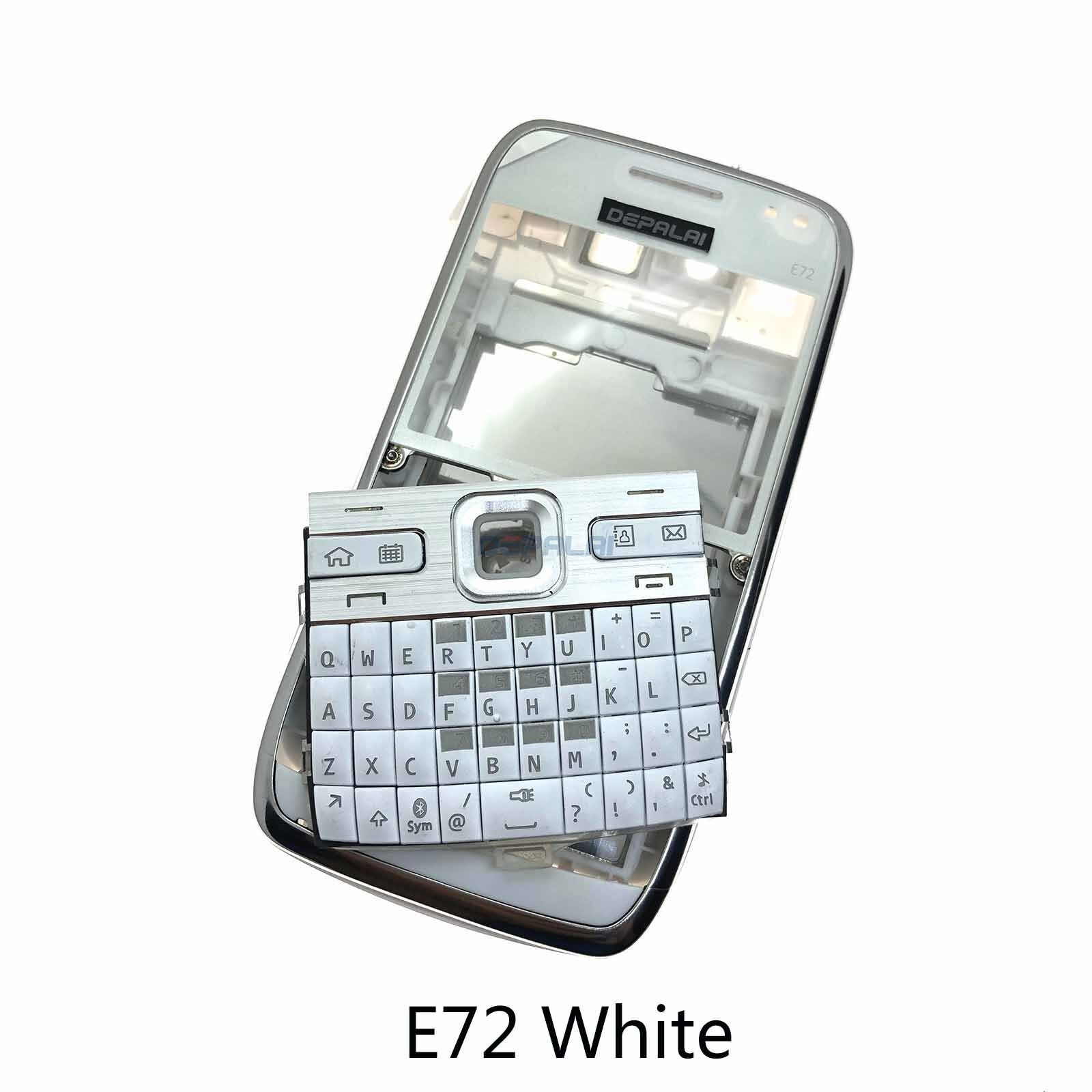 Voor Nokia E63 E71 E72 Behuizing Voorkant Faceplate Frame Cover Case + Back Cover Batterij Deur Cover + Toetsenbord: E72 White