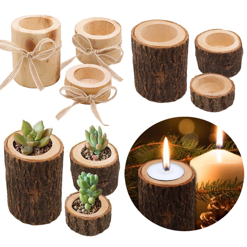 Bougeoir en pin succulente petit Pot de fleur chandelier en bois piquet en bois creux jardinière pour plantes succulentes bougeoir à thé