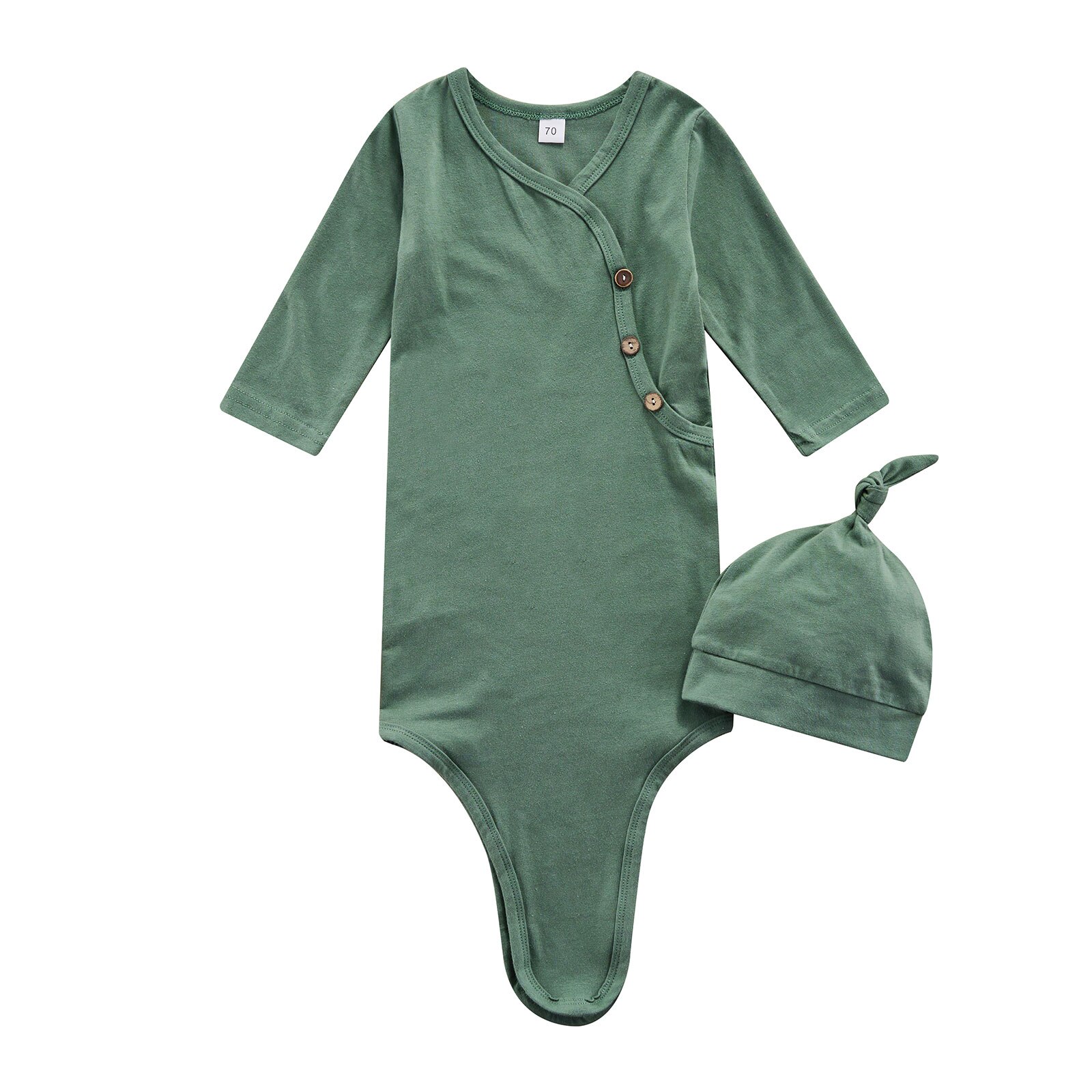 2 Stuks Pasgeboren Casual Outfits Kleding Baby Katoenen Effen Kleur Lange Mouw Slapen Zak Cap Nachtkleding Baby Kleding: B