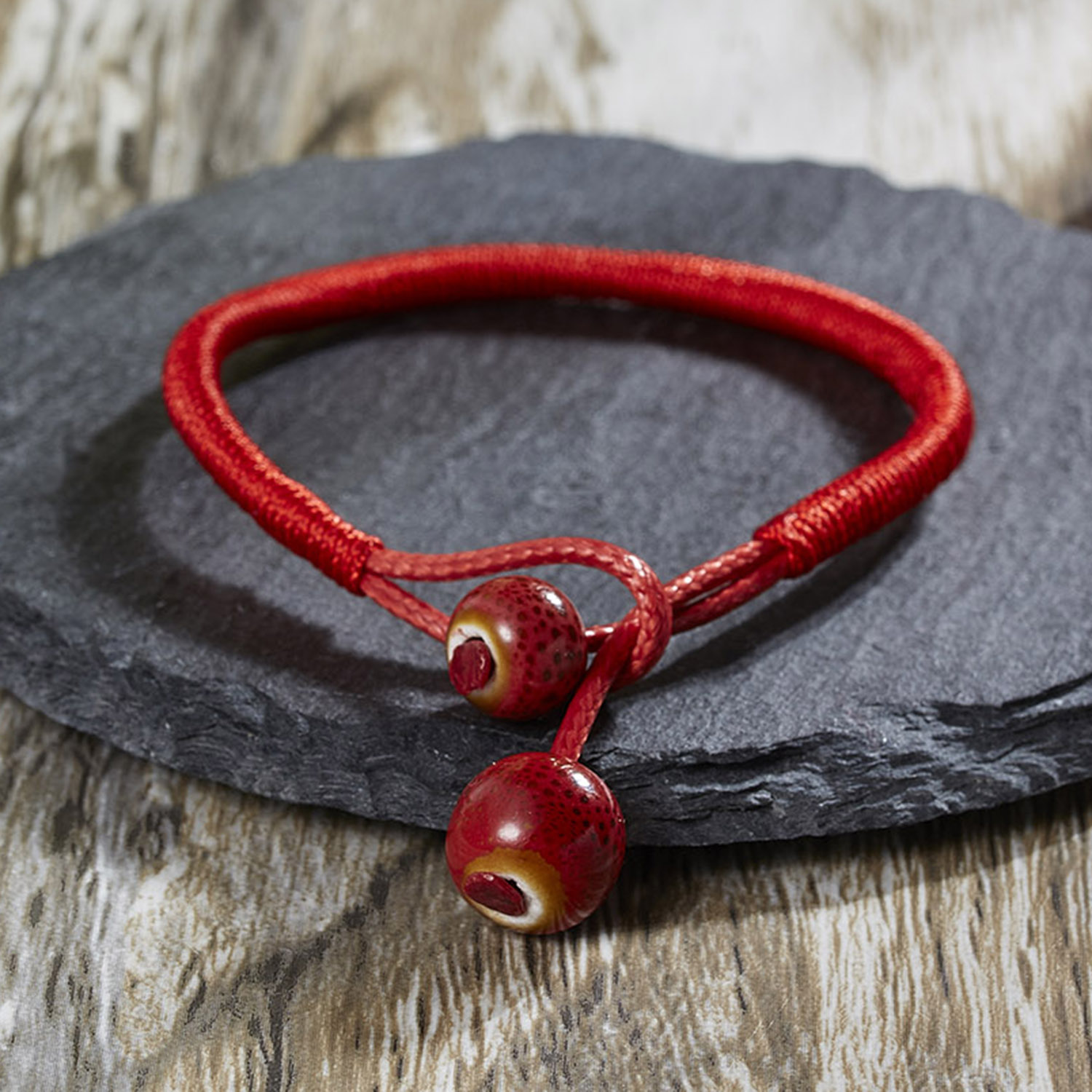 Lucky Red Rope Bracelet Women Handmade Woven String Mom Heart Pendant Bracelet Charm Jewelry Mother's Day: Round Bead