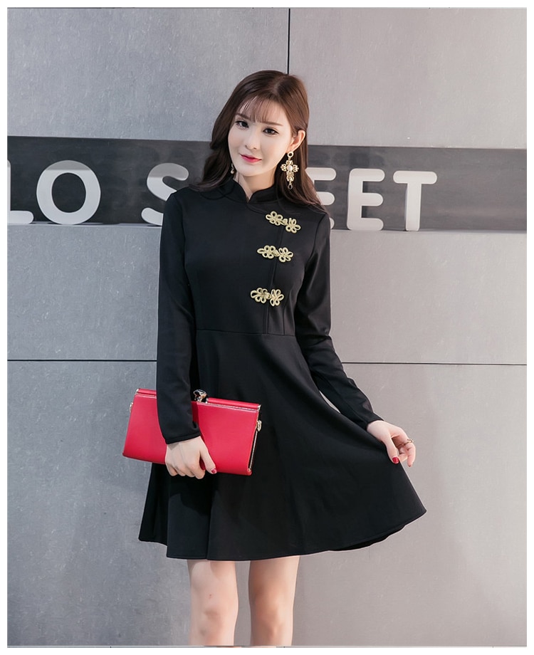 Japanilainen harajuku vintage gootti lolita mekot musta punainen pitkähihainen kiinalainen tyyli cheongsam mekkokokoelma