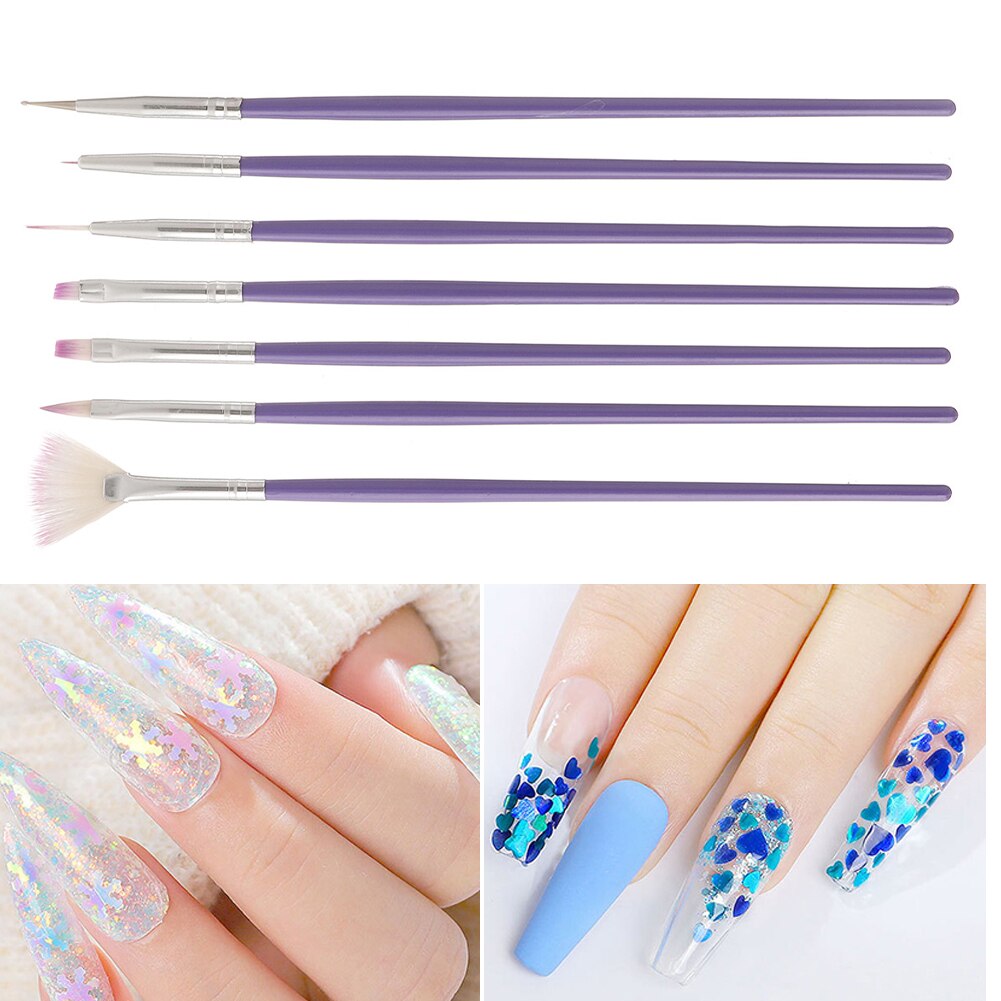7 stk neglemaling penn pensel uv gel neglelakk rad prikker byggmester tegning carving nail art børstesett manikyr verktøy pur