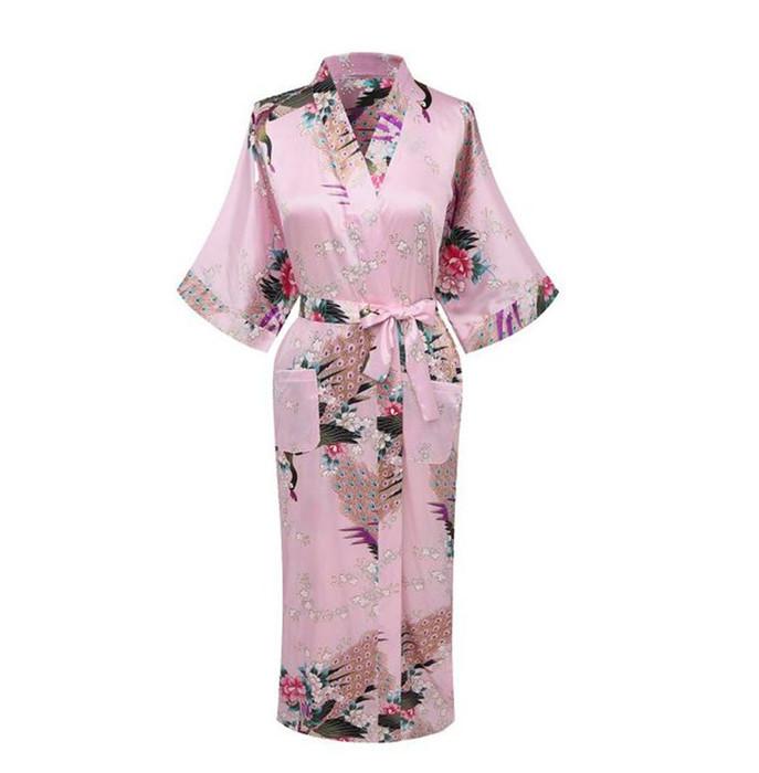 Lange Nachtjapon Pyjama Grijs Bruid Bruidsmeisje Wedding Robe Sexy Thuis Kleding Nachtkleding Vrouwen Nachtkleding Intieme Lingerie Neglige: Pink1