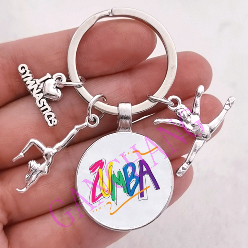 Mode Zumba Glas Sleutelhanger Fitness Dans Brief Foto Sleutelhanger Sport Gymnastiek sleutelhanger Ik hou van Fitness Sleutelhanger Sieraden