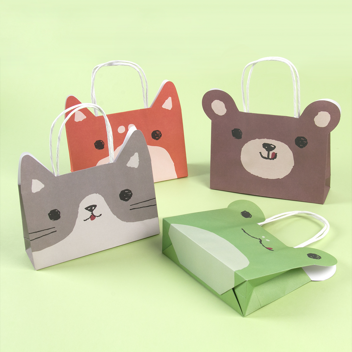 4pcs Cartoon Dieren Snoepzakjes - Beer Kikker Hond Kat - Jungle Verjaardagsfeest Koekjes Verpakking: Lichtgrijs