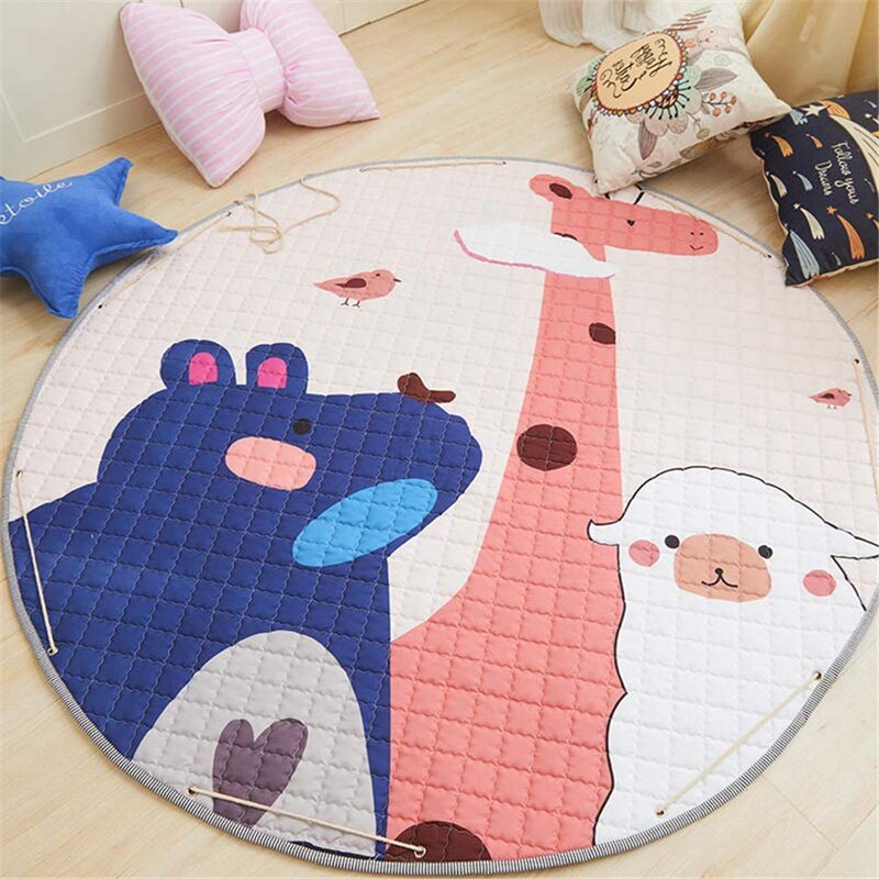 Cartoon kinderspeelkleed, speelgoedopberger, katoenen grote vloermat voor babymeisjes, kruipdeken, 5 cm rond tapijt