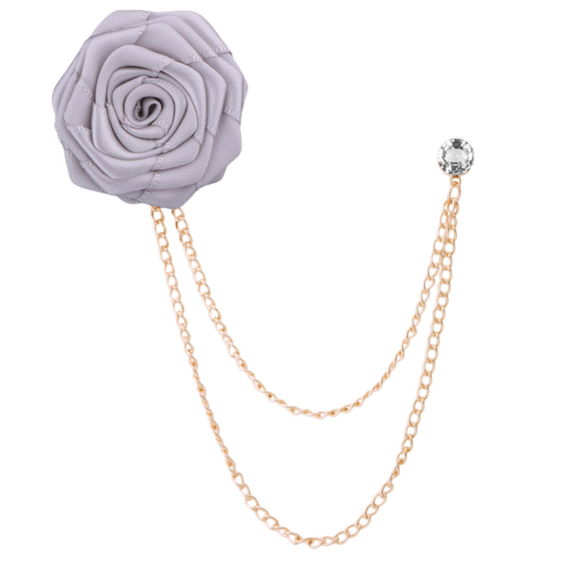 Korean Bridegroom Wedding Brooches Cloth Art Hand-made Rose Flower Brooch Lapel Pin Badge Tassel Chain Men's Suit Accessories: PURPLE