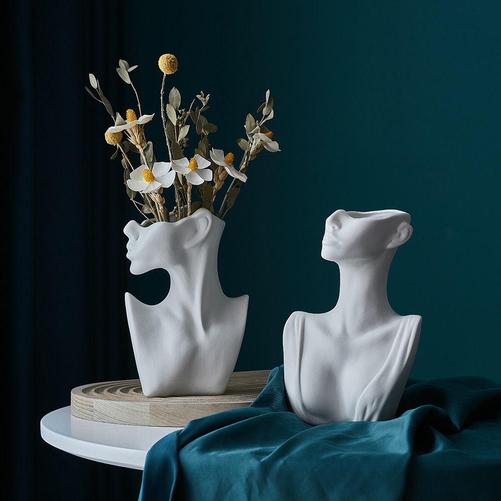 Nordisk stil blomstervase kropp halvt ansikt blomsterkrukke vase keramikk kunst håndverk hjemmedekorasjon tilbehør moderne hjemmekontor dekor