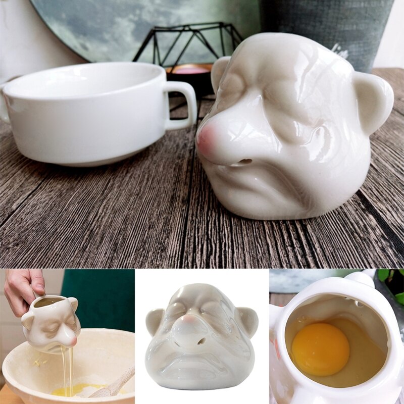 Funny Dwarf Ceramic Egg Yolk Separator Handheld Egg White Running from Nose Egg 87HA