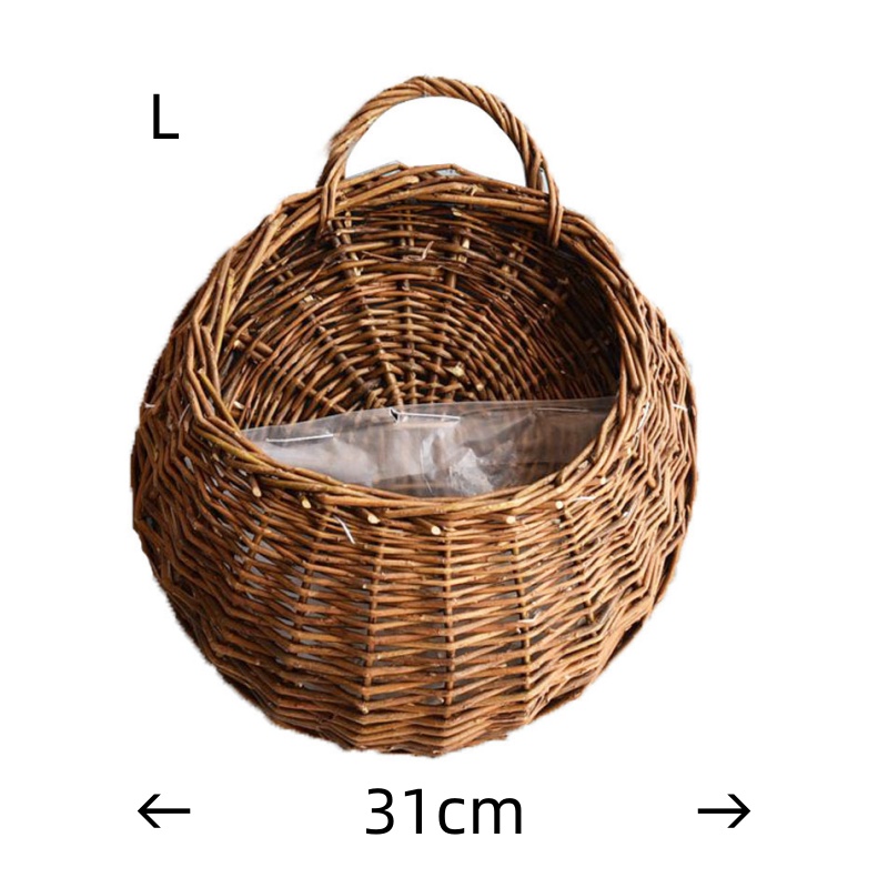 Håndlavet flettet rattan blomsterkrukke vægophæng flettet rattan kurv haveplanteholder havekrukker vægplante: Blomme