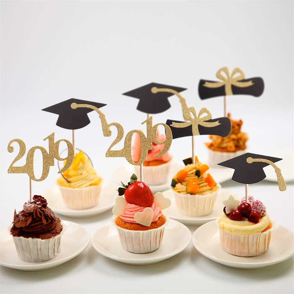 Congrats Grad Cake Topper Für Abschluss 2024 – Schwarz-gold, Für Kuchen & Partydeko