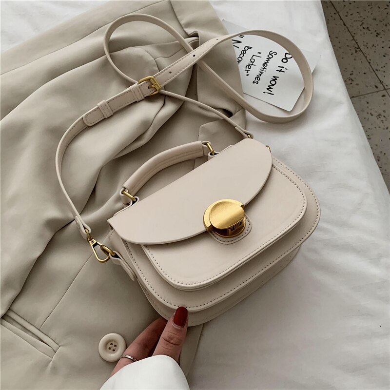 Mini enfärgad crossbody-väskor i pu-läder för kvinnor lyxiga axelhandväskor dam sommarväskor och väskor: Beige